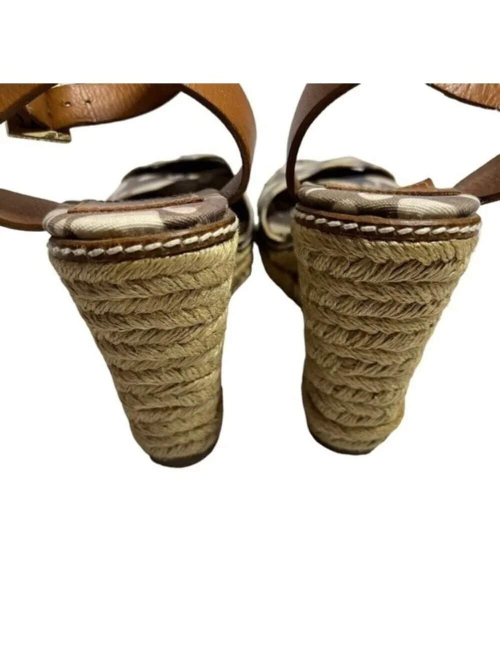 Tory Burch Swan Espadrille Wedge Sandals Ankle Strap Women's Size 8 B